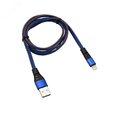 Кабель USB-Lightning 2.4 A, 1 м, синяя нейлоновая оплетка, 18-7053,