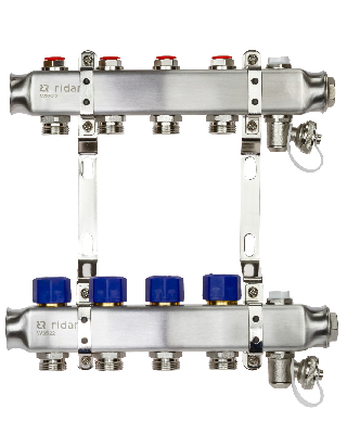 Коллекторная группа SSM-4R set 4 контура 1' x 3/4' с термостатическими клапанами и кронштейнами