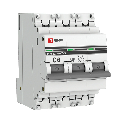 Выключатель автоматический трехполюсный 6А С ВА47-63 4.5кА PROxima