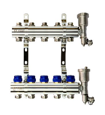 Коллекторная группа FHF-5R set 5 контуров 1' х 3/4' c воздухоотводчиками и кронштейнами