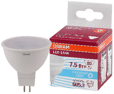 Лампа светодиодная LED 7.5Вт GU5.3 MR16 110° (замена 80Вт) белый, OSRAM