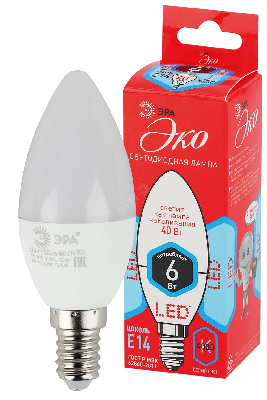 Лампа светодиодная ECO LED B35-6W-840-E14 (диод, свеча, 6Вт, нейтр, E14 (10/100/3500) ЭРА