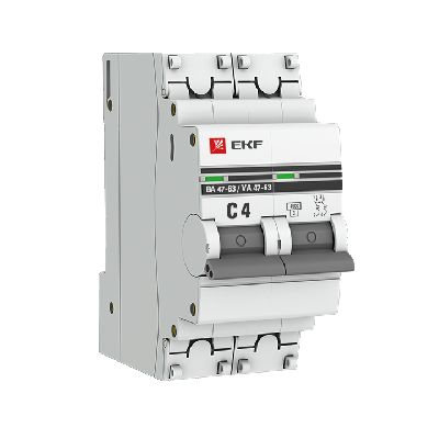 Выключатель автоматический двухполюсный 4А С ВА47-63 4.5кА PROxima