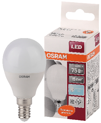 Лампа светодиодная LED 8Вт E14 CLP75 белый, матов.шар OSRAM