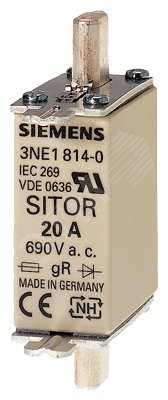 Вставка плавкая SITOR категория GR DIN43620 50A AC 690V типоразмер 000