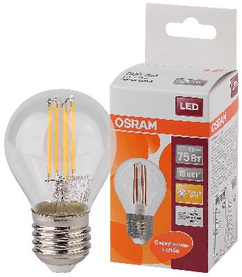 Лампа светодиодная LED 6Вт E27 CLP75 тепло-бел, Filament прозр.шар OSRAM