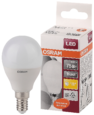 Лампа светодиодная LED 8Вт E14 CLP75 тепло-бел, матов.шар OSRAM