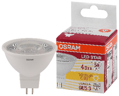 Лампа светодиодная LED 4Вт GU5.3,110°, STAR MR16 (замена 50Вт),теплый белый свет Osram