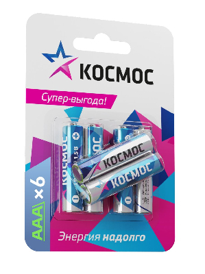 Элемент питания LR03 (АAA) 1.5V Alkaline 6BL, КОСМОС (KOCLR03BL6)