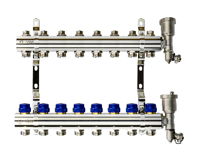 Коллекторная группа FHF-8R set 8 контуров 1' х 3/4' c воздухоотводчиками и кронштейнами