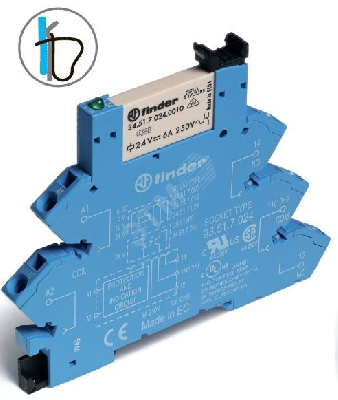 Модуль интерфейсный (сборка 34.51.7.024.0010 + 93.51.0.024), электромеханическое реле, 1CO 6A, контакты AgNi, питание 24В AC/DC, категория защиты IP20, безвинтовые клеммы (пружинный зажим)